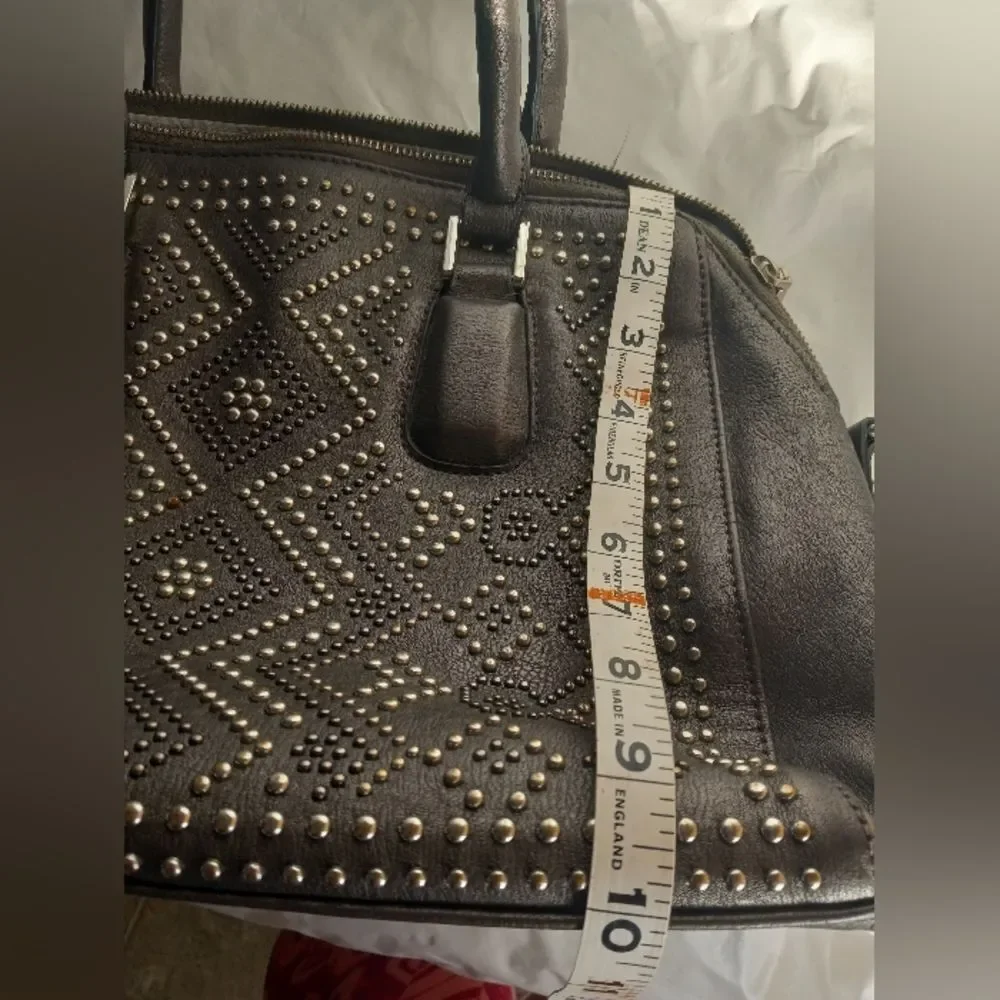 Charming Charlie Gray Faux Leather Handbag Rhinestones Purse